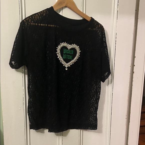 Black Lace Top with Heart Detail - Picture 1 of 5